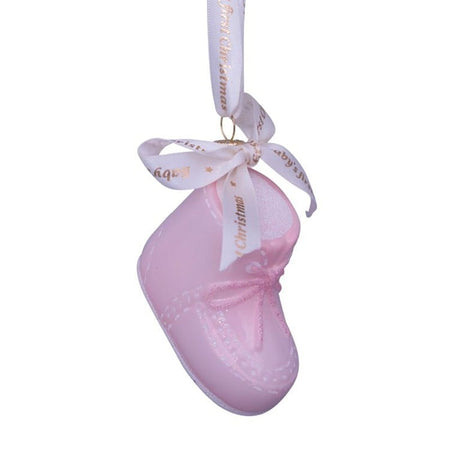 Ornament glass pink baby's first Christmas shoe H2.25"