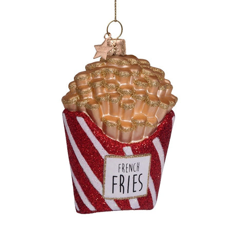 Ornament glass redwhite glitter french fries H4.25"