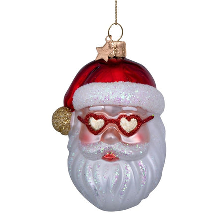 Ornament glass red santa wheart glasses H4"