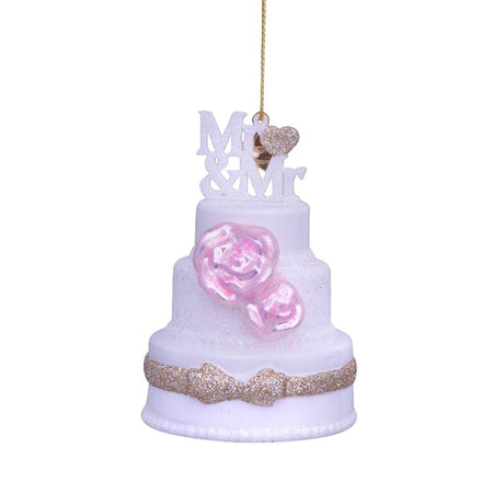Ornament glass white wedding cake Mr&Mr H3.75"