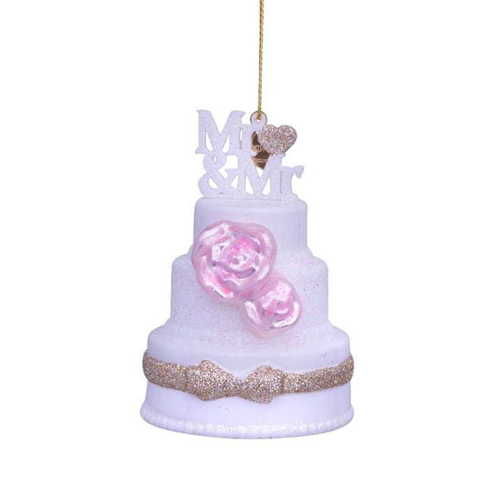 Ornament glass white wedding cake Mr&Mr H3.75"