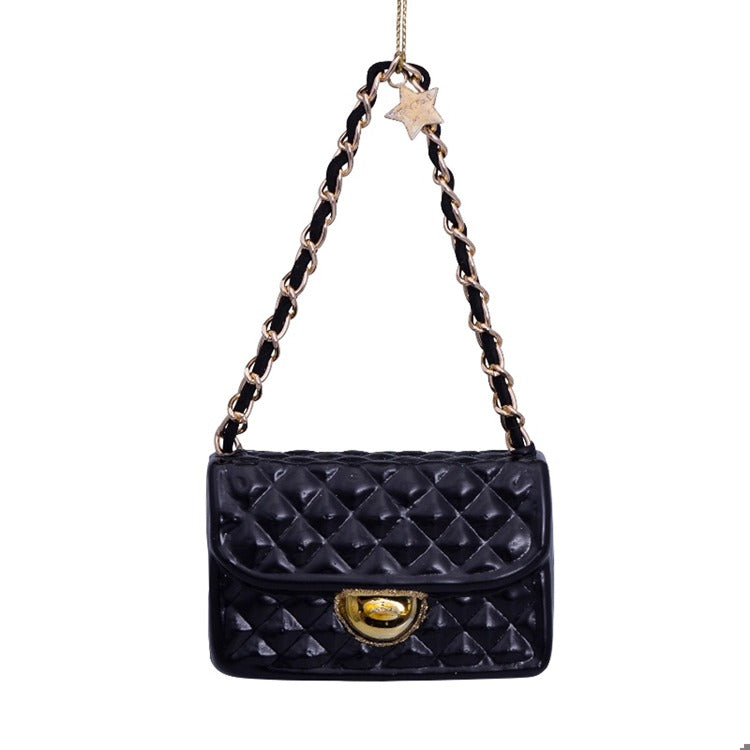 Ornament glass black fashion bag H2.25"