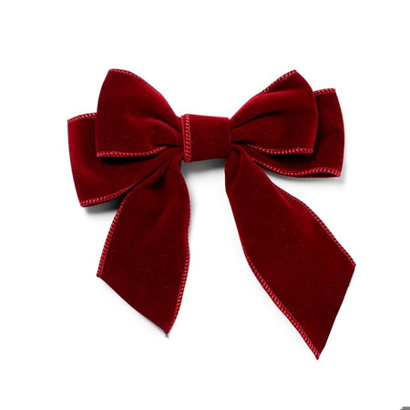 Velvet bow with clip set of 2 burgundy W8"