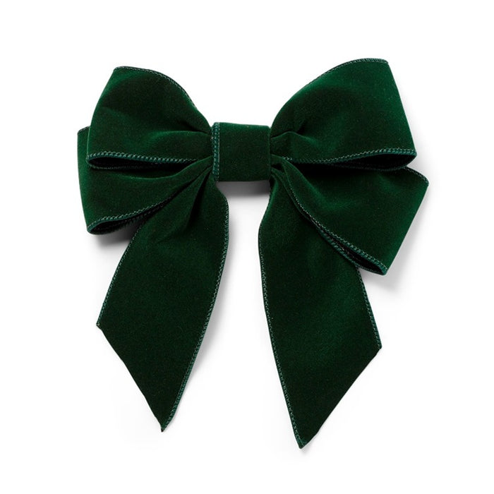 Velvet bow with clip set of 2 green W8"