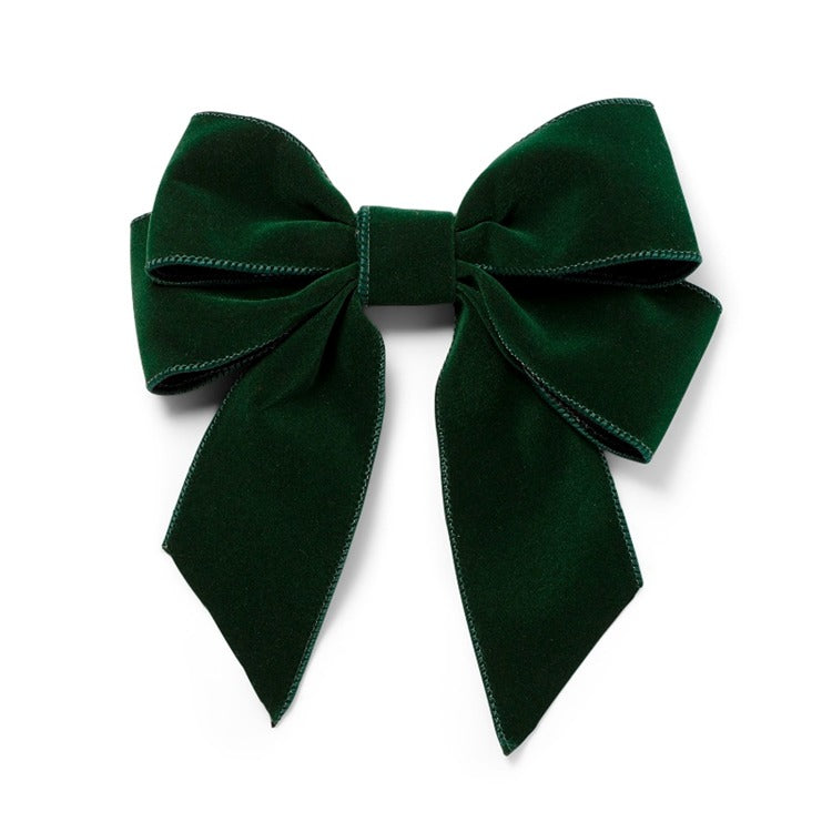 Velvet bow with clip set of 2 green W8"