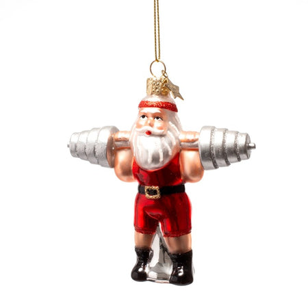 Ornament glass lifting dumbbells santa H3.5"