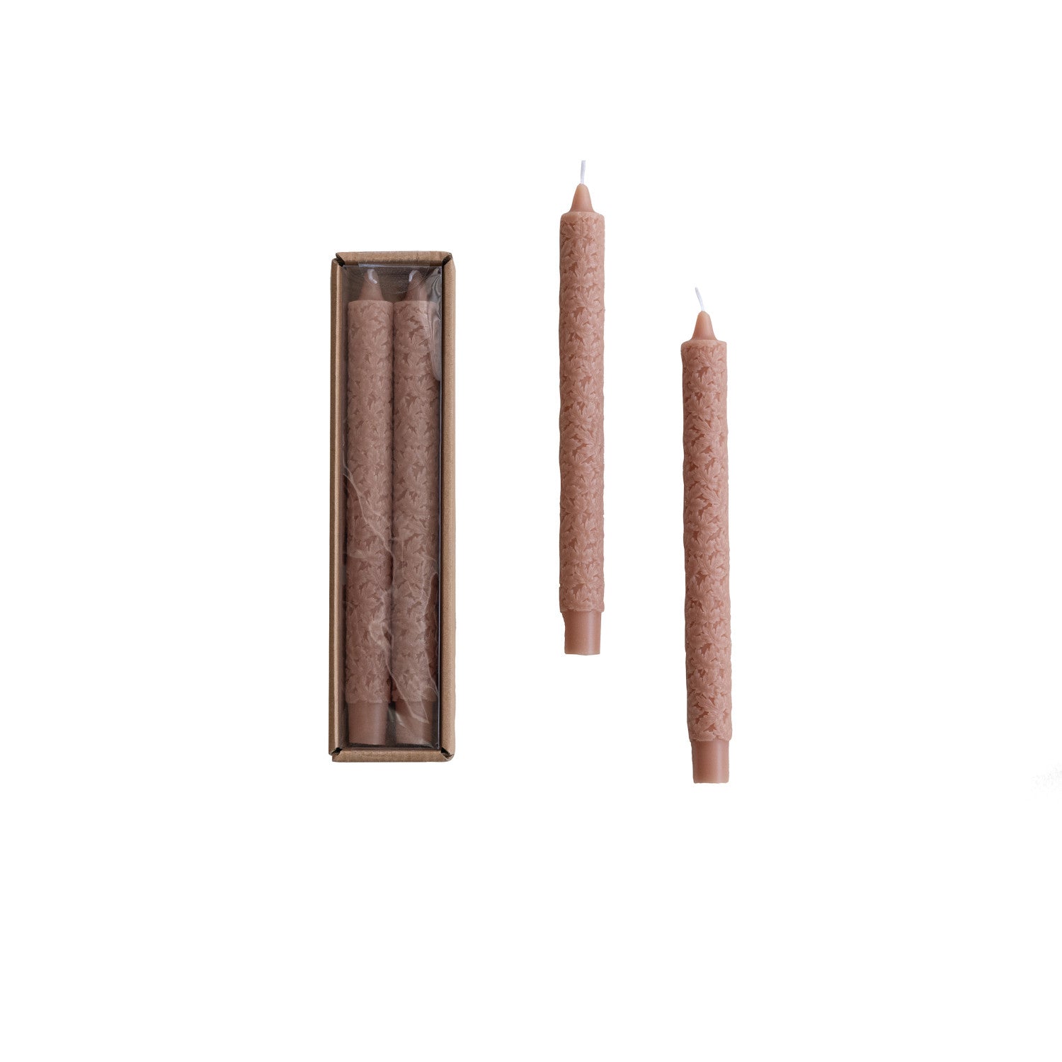 Unscented Maple Leaf Pattern Taper Candles in Box, Set of 2