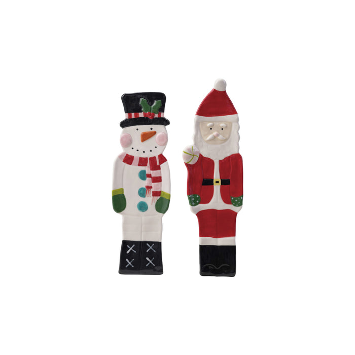 Hand-Painted Stoneware Santa/Snowman Shaped Dish, 2 Styles ©