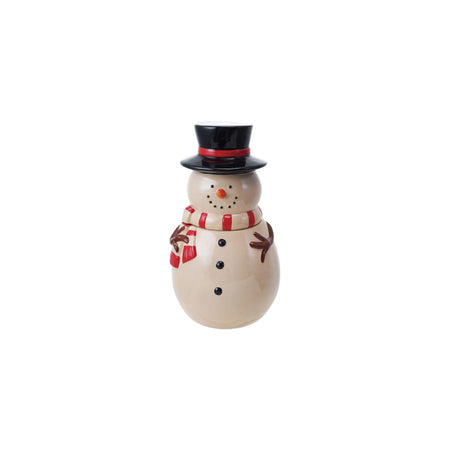 6-1/4" Round x 11"H Hand-Painted Stoneware Snowman Jar with Lid