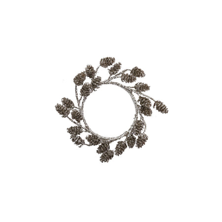 7" Round Plastic Pinecone Wreath with Glitter, Pewter Finish