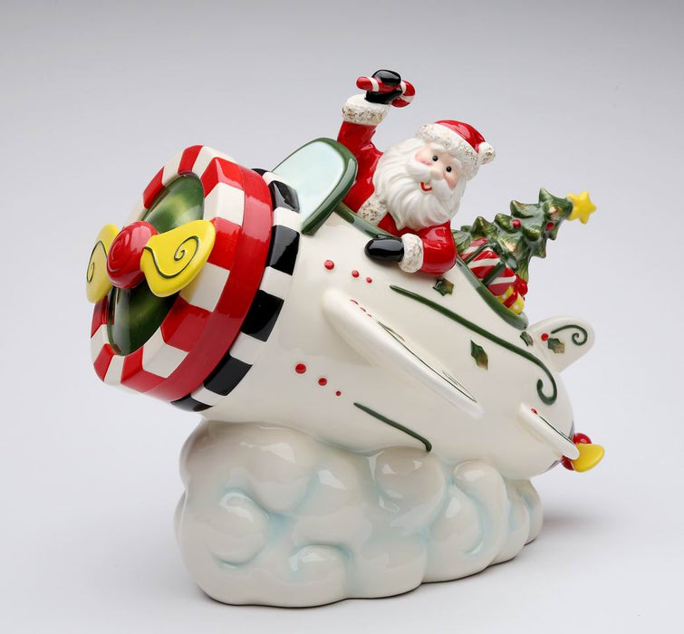 Santa Flying Airplane Cookie Jar