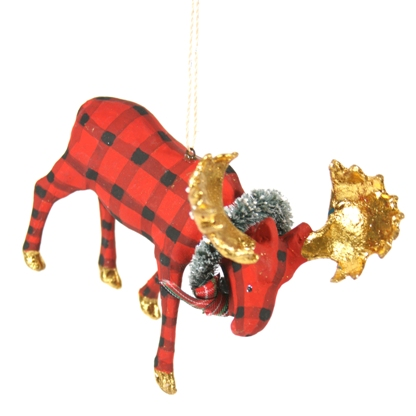Gilded Plaid Moose Ornament