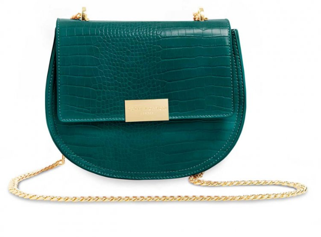 Celine Faux Croc Saddle Purse Forest Green - Main Image