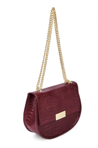 Celine Faux Croc Saddle Purse - Burgundy