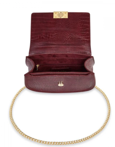 Celine Faux Croc Saddle Purse - Burgundy