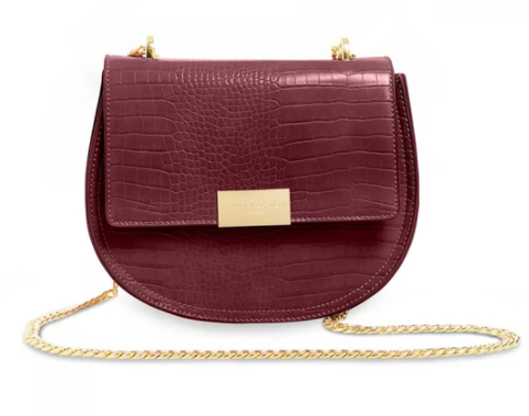 Celine Faux Croc Saddle Purse - Burgundy