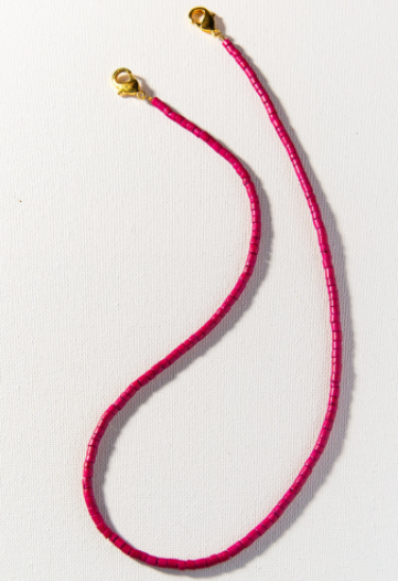 Beaded Mask Necklace - Magenta