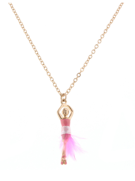 Ballerina with Pink Feather Skirt Necklace