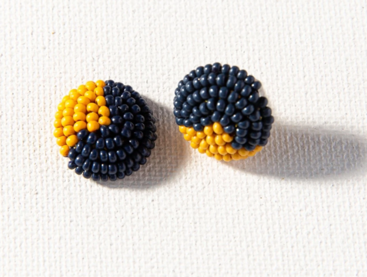 Beaded Button Post - Navy and Yellow (PSER0201NA)