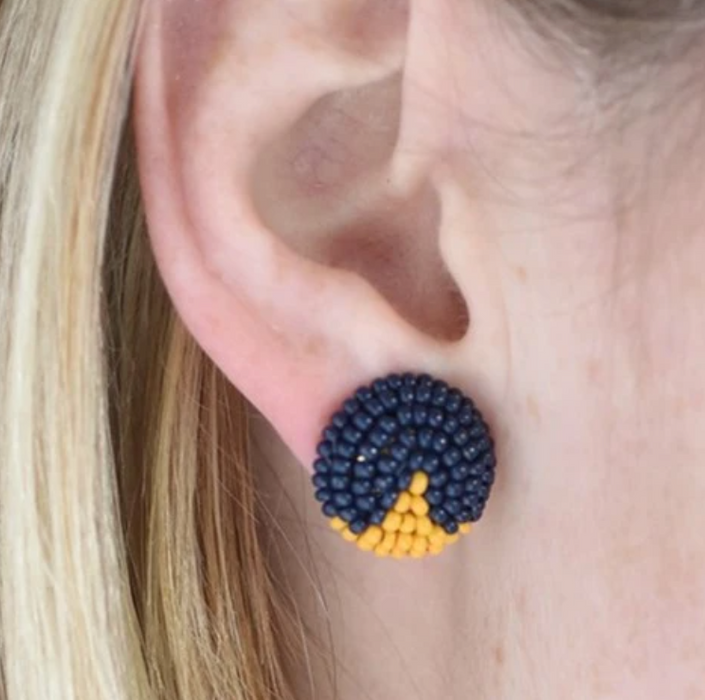 Beaded Button Post - Navy and Yellow (PSER0201NA)