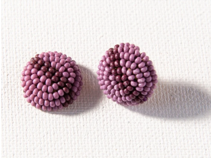 Beaded Button Post - Lilac and Port (PSER0201LI)