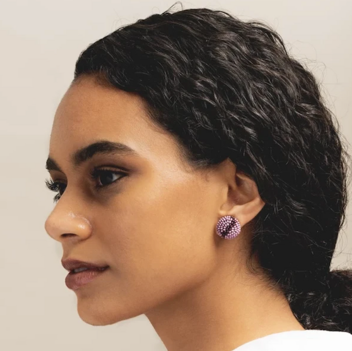 Beaded Button Post - Lilac and Port (PSER0201LI)