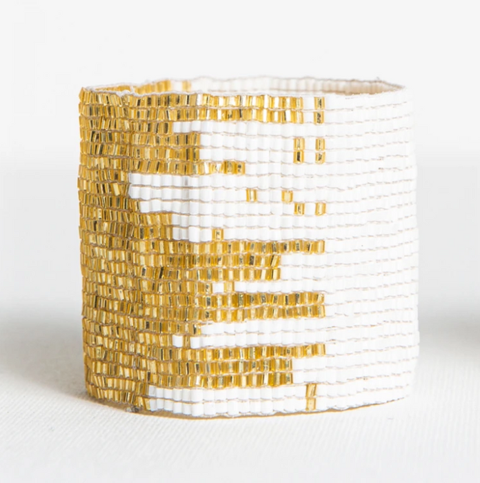 Beaded Stretch Bracelet - White and Gold (PRBR0507)
