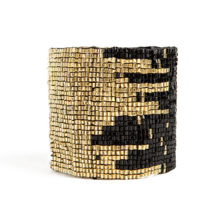 Beaded Stretch Bracelet - Black and Gold