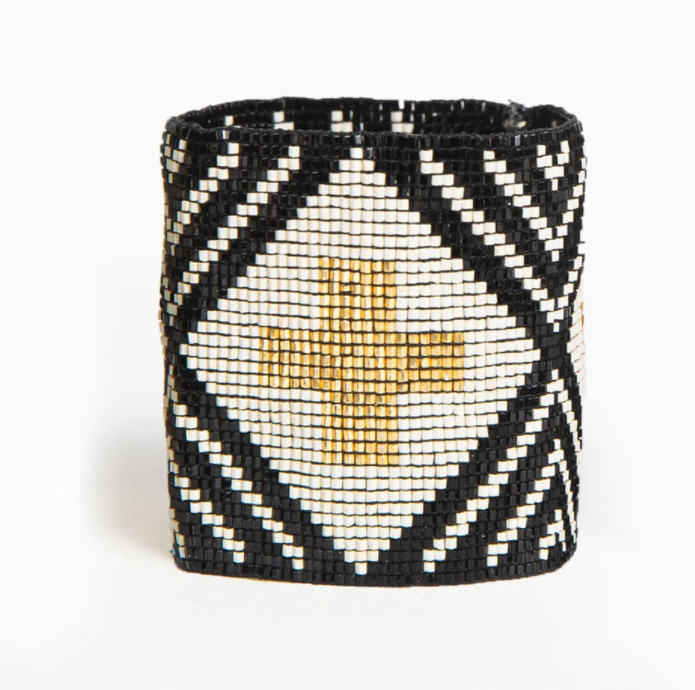 Thick Luxe Bracelet - Black and Gold Cross (LXBR0101)