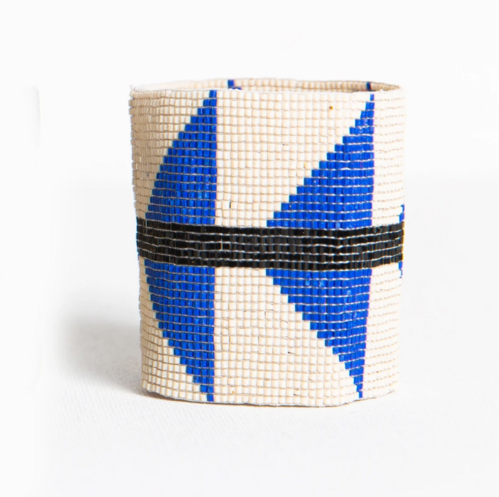 Thick Luxe Bracelet - Ivory with Lapis Triangle (LXBR0107)