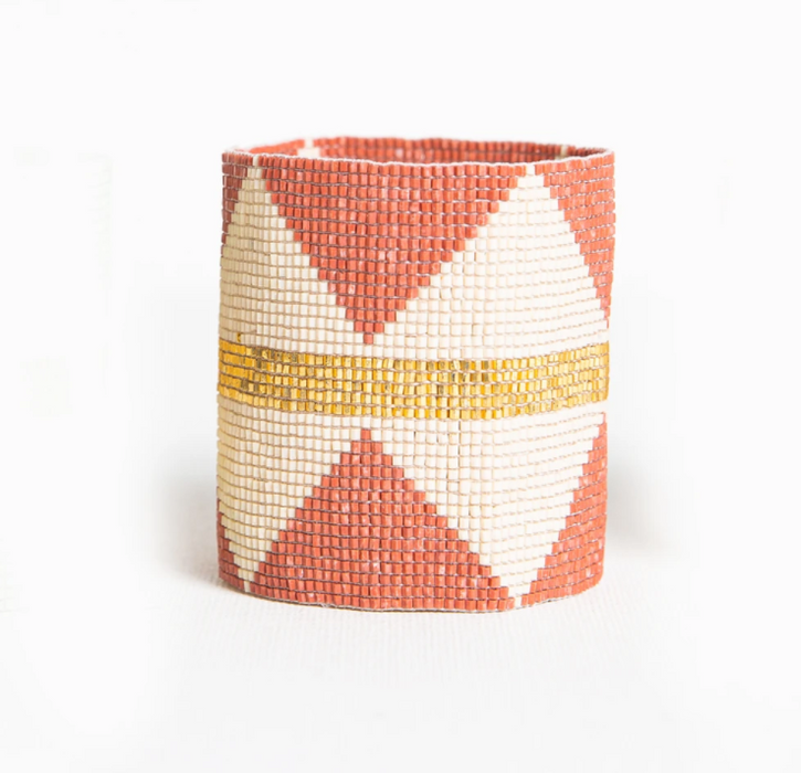 Thick Luxe Bracelet - Terra Cotta with Ivory Triangles (LXBR0108)