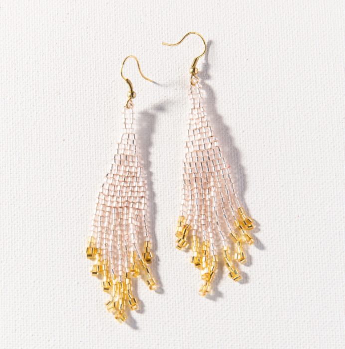 Beaded 3.75" Fringe Earring - Blush and Gold (PRER0205)
