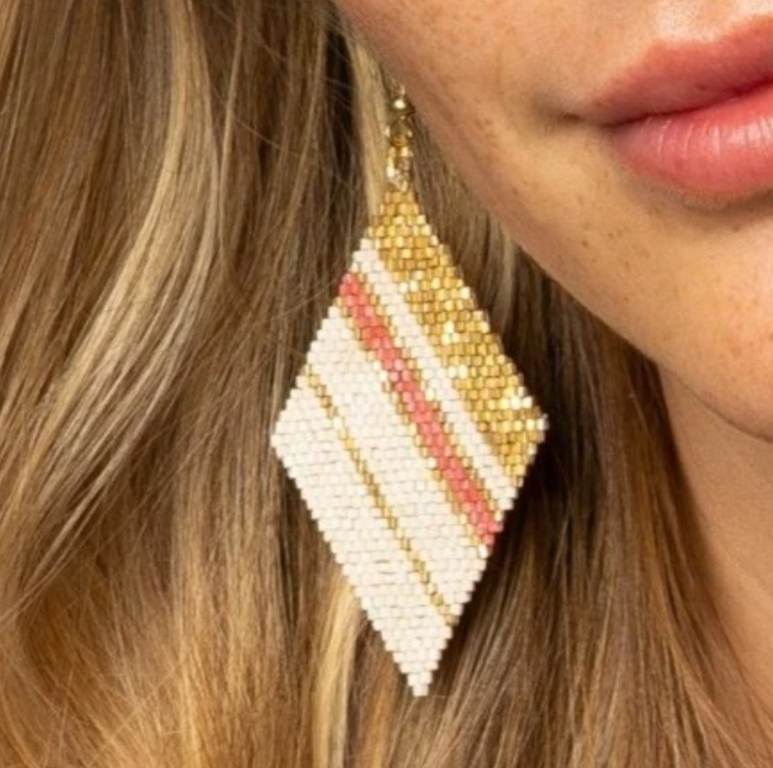 3.5" Diamond Earring - Terra Cotta and Ivory