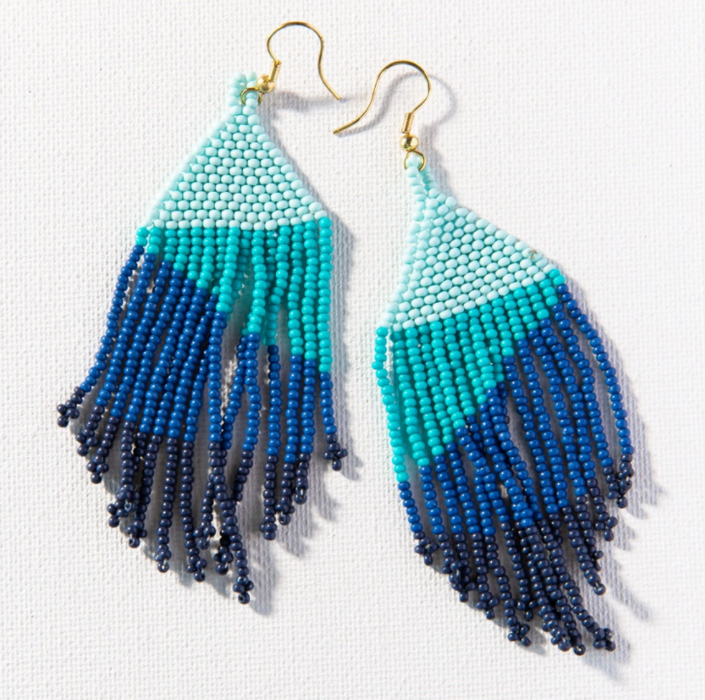 Beaded 4" Fringe Earring - Blue Ombre (SBER1901LA)