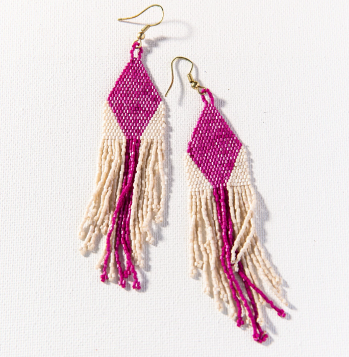 Beaded 4.25" Fringe Earring - Magenta Diamond (LXER0910)