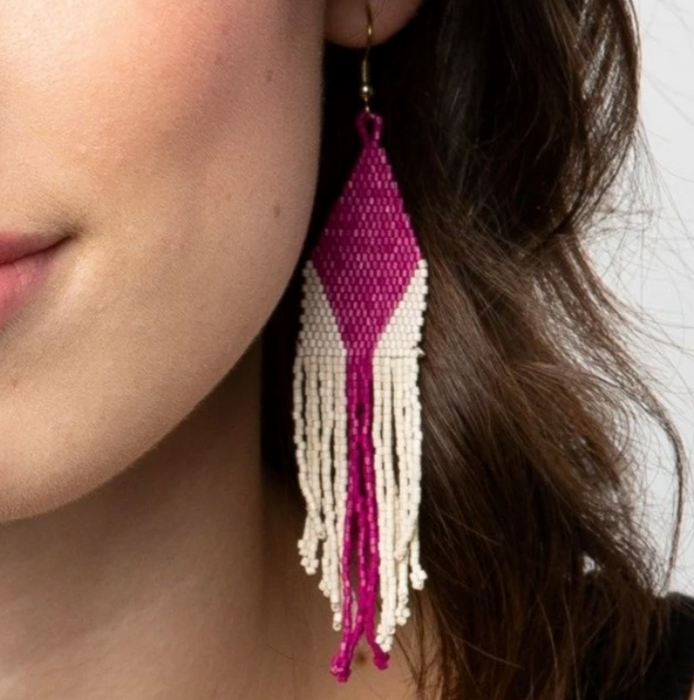 Beaded 4.25" Fringe Earring - Magenta Diamond (LXER0910)