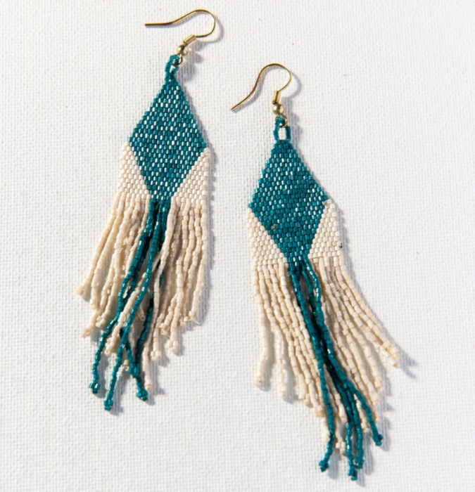 Beaded 4.25" Fringe Earring - Peacock Diamond (LXER0913)