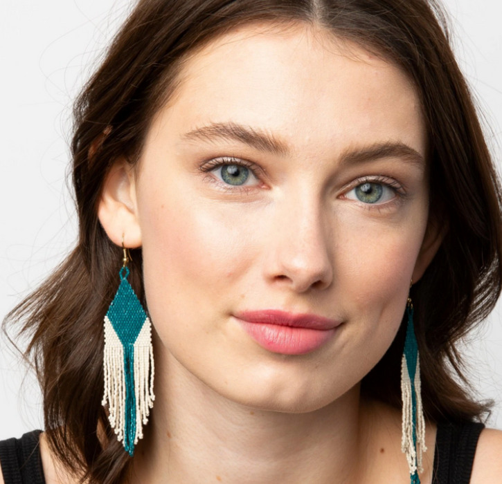 Beaded 4.25" Fringe Earring - Peacock Diamond (LXER0913)