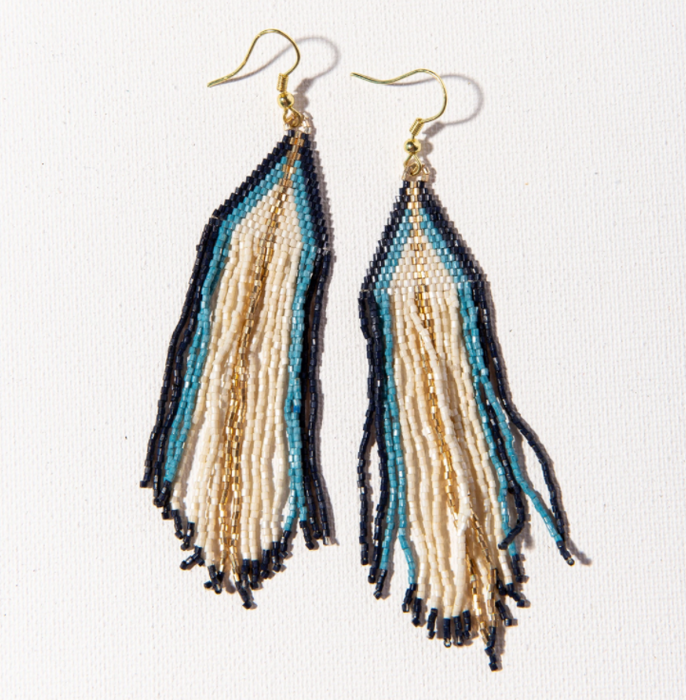 Beaded 4.25" Fringe Earring -Navy Ombre (LXER0811)