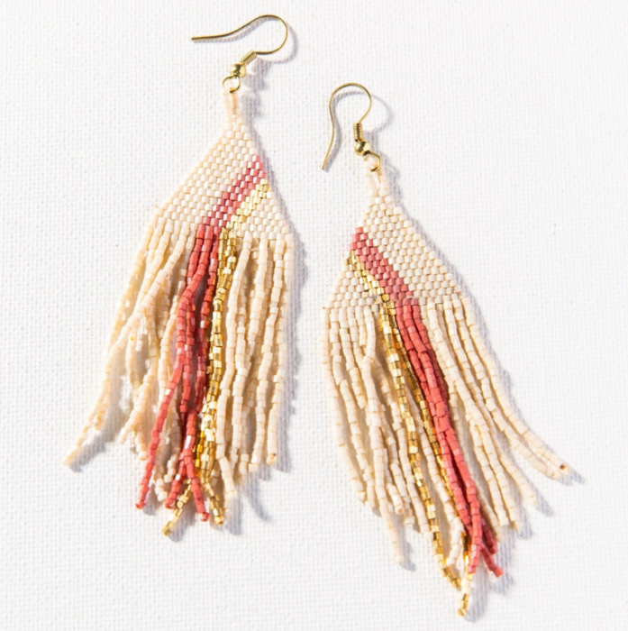 Beaded 4.25" Fringe Earring - Terra Cotta and Gold (LXER0708)
