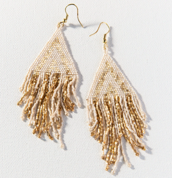 Beaded 4.25" Fringe Earring - Gold Luxe (LXER1009)