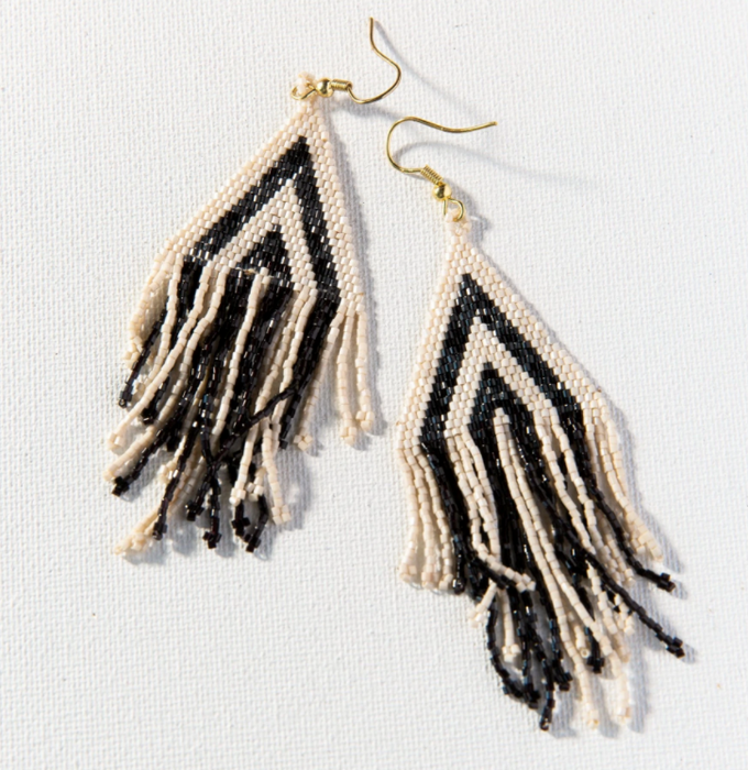 Beaded 4.25" Fringe Earring - Black Luxe (LXER1002)