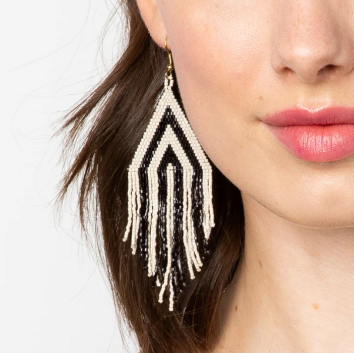 Beaded 4.25" Fringe Earring - Black Luxe (LXER1002)