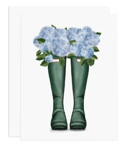 Rainboots and Blue Hydrangeas