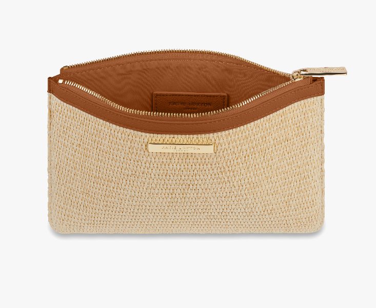 Straw Pouch - Cognac and Natural