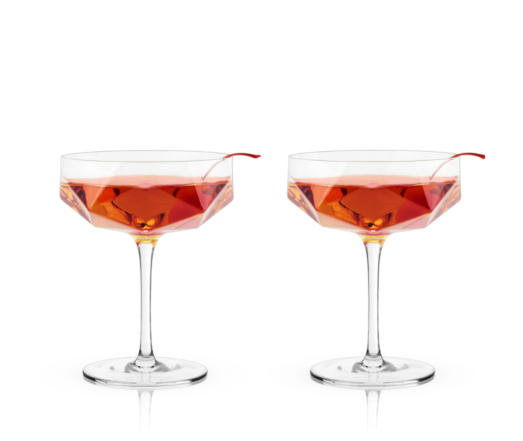 Raye Faceted Crystal Coupe Glass Set