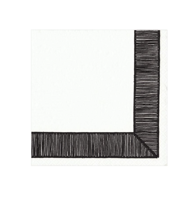 Ribbon Border Cocktail Napkin - Black