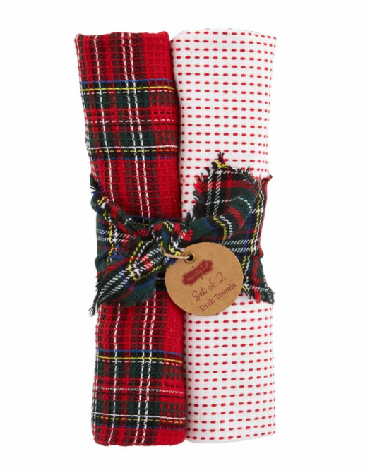 Tartan Dish Towel Set - White Dot