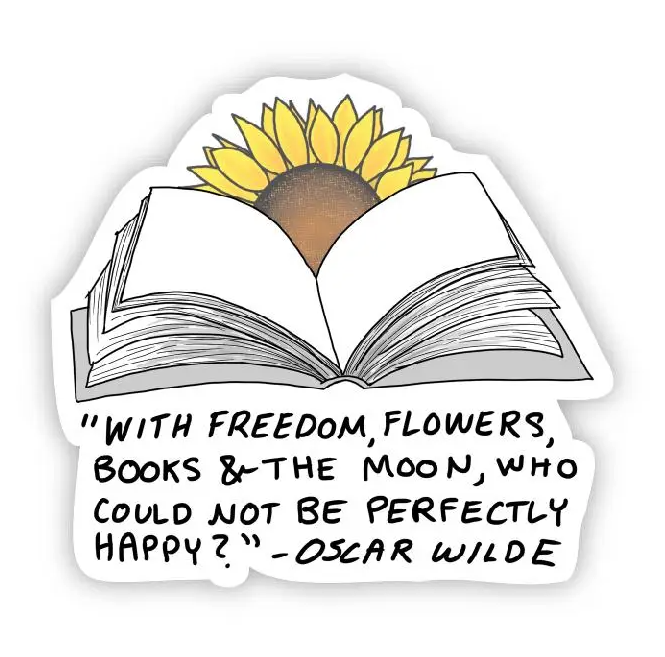 Freedom, Flowers, Books And Moon Sunflower Sticker