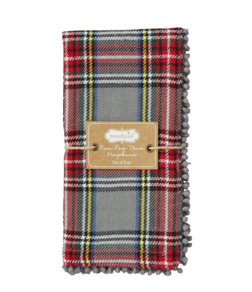 Gray Tartan Pom Trim Napkins
